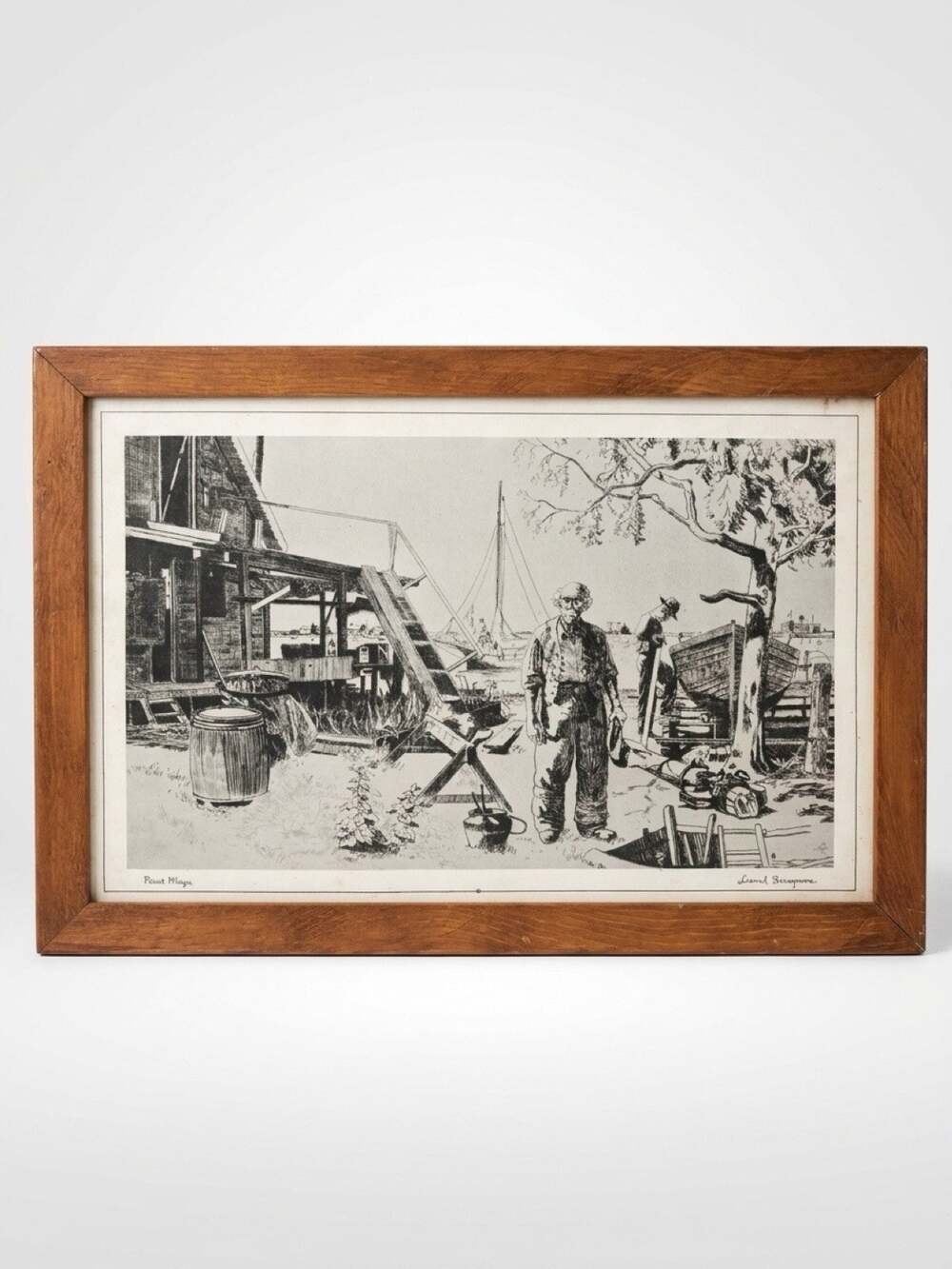 VTG Lionel Barrymore Point Mugu Coastal Harbor Etching Singed Framed ArtPrint